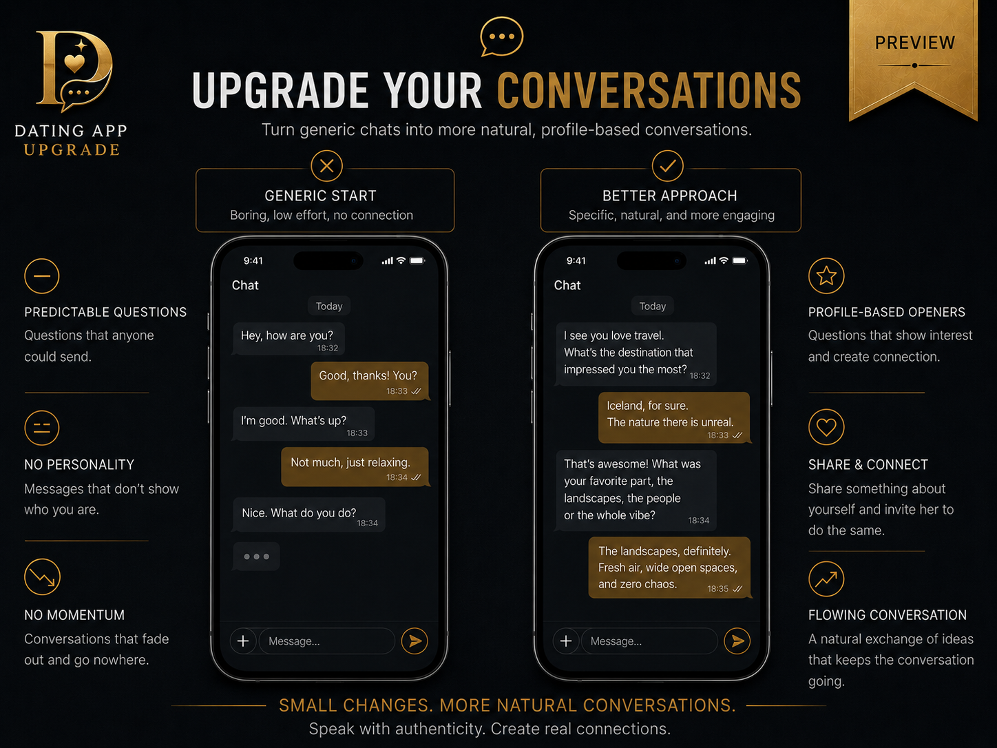 Before and after chat preview with more natural messages
